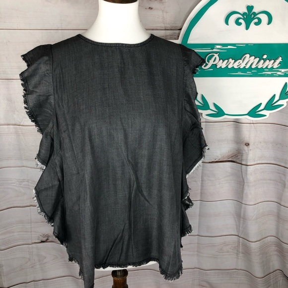 Elan Frayed Cap Sleeve Ruffle Top Medium - Picture 3 of 8